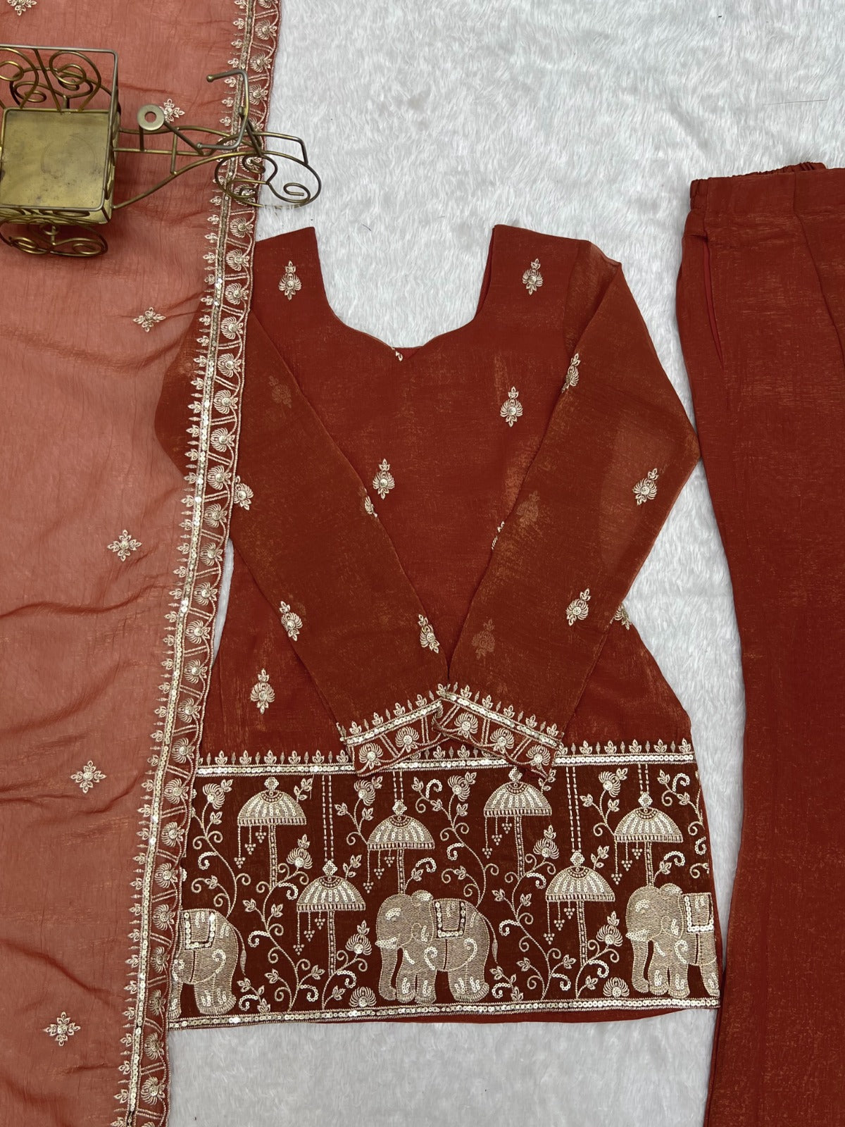 Gorgeous Crunchy Silk Embroidery Sequence & Jari  Work With Bell Bottom Set