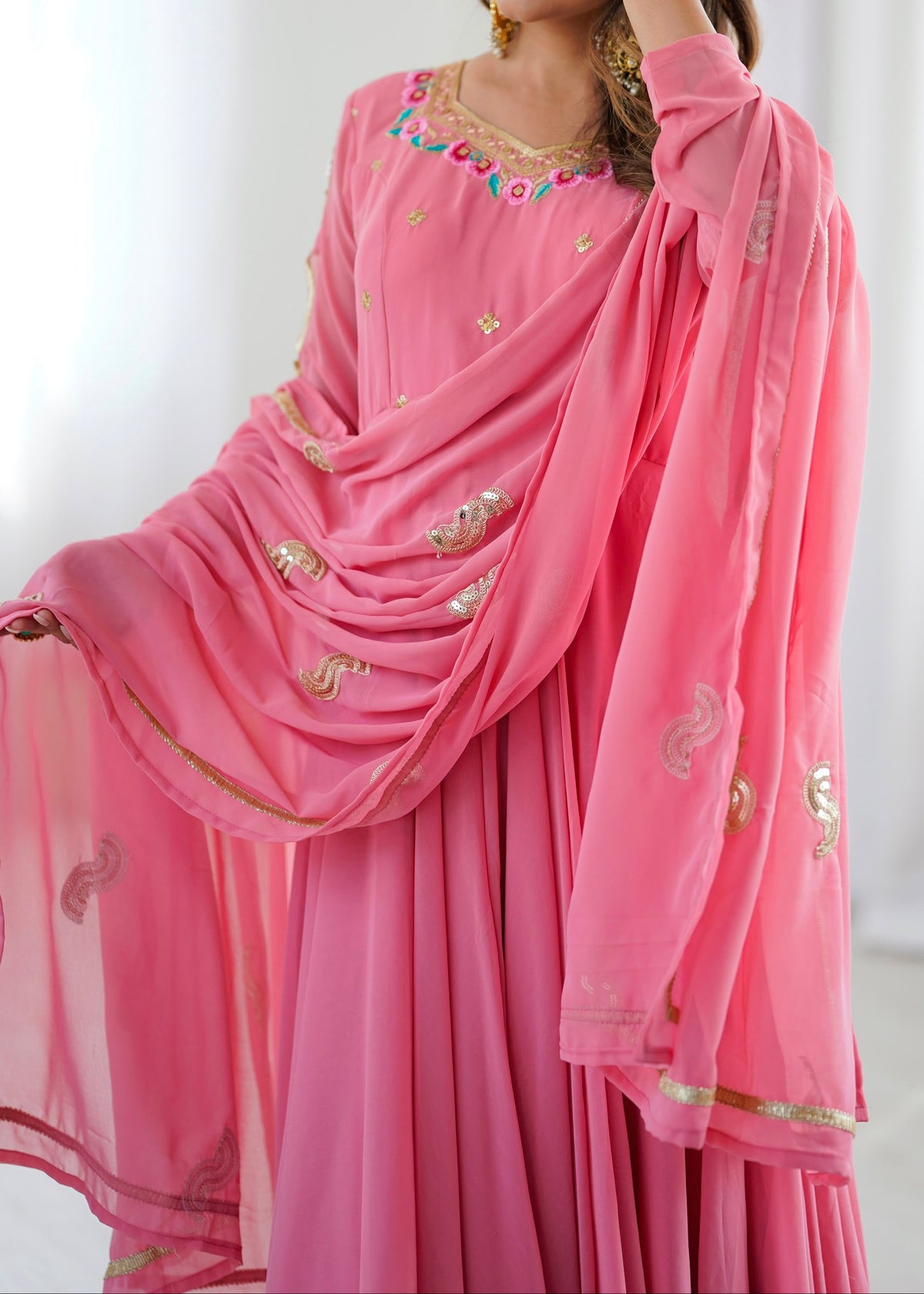 Heavy Faux Georgette Embroidery Sequence Work Fully Flare Anarkali Suit