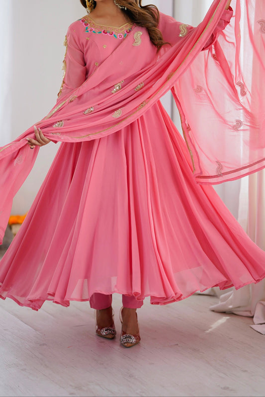 Heavy Faux Georgette Embroidery Sequence Work Fully Flare Anarkali Suit