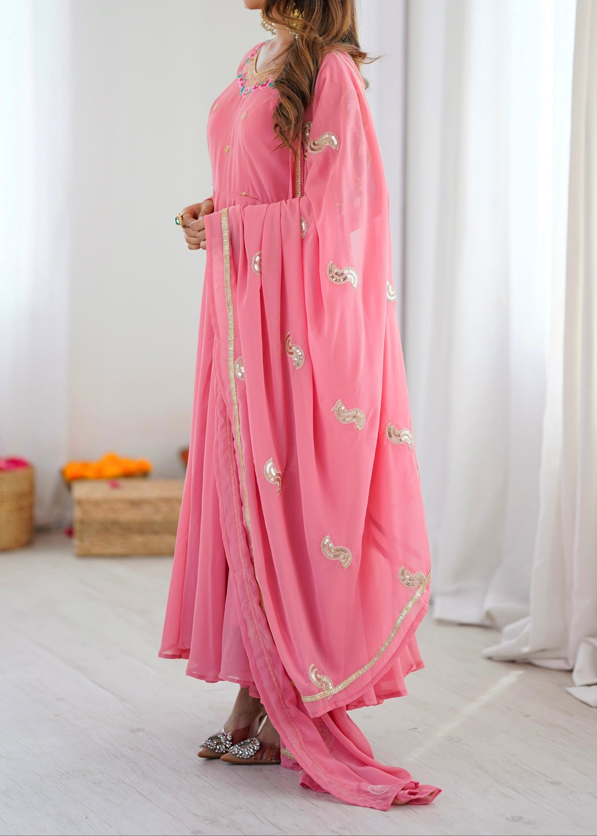 Heavy Faux Georgette Embroidery Sequence Work Fully Flare Anarkali Suit