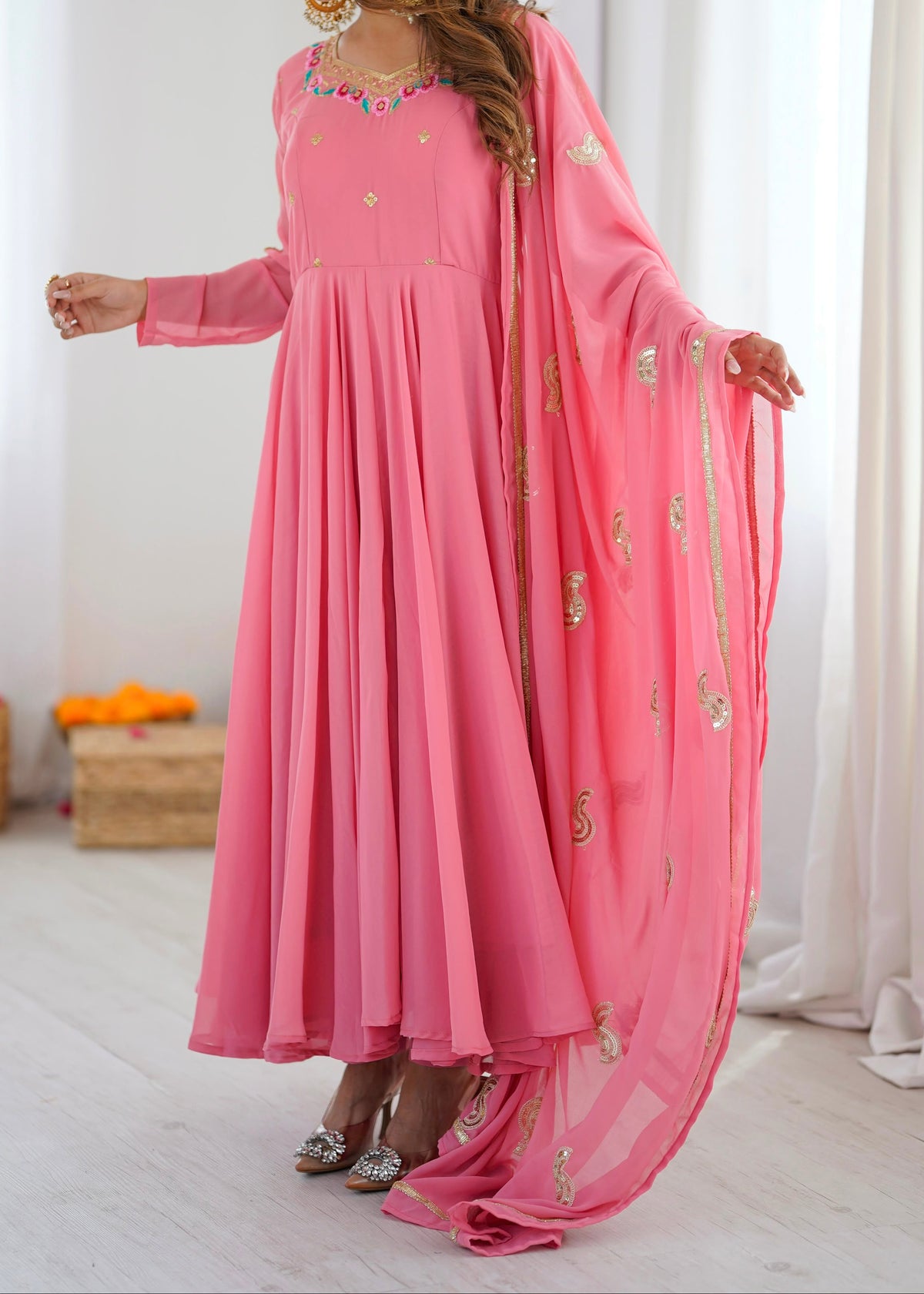 Heavy Faux Georgette Embroidery Sequence Work Fully Flare Anarkali Suit
