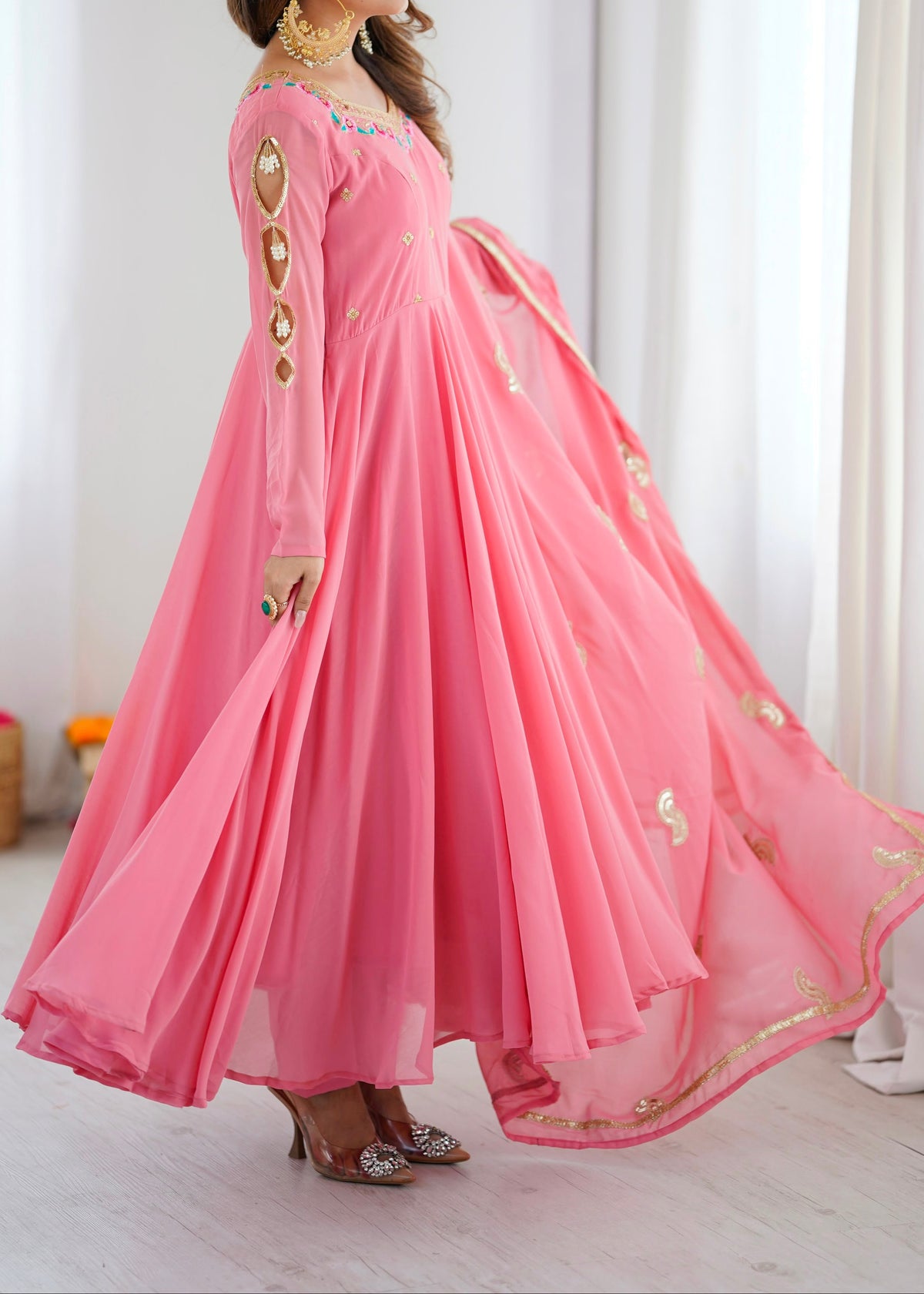 Heavy Faux Georgette Embroidery Sequence Work Fully Flare Anarkali Suit