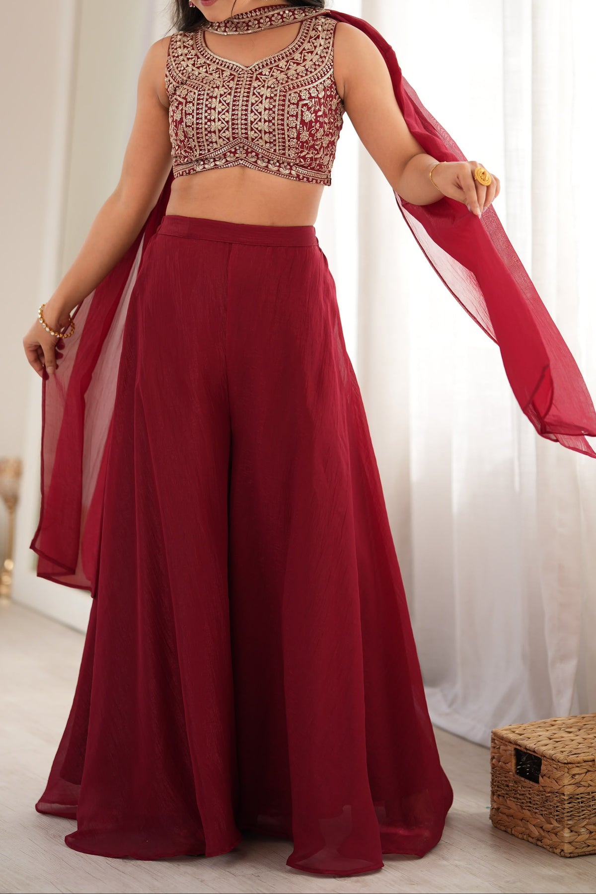 Designer Indo-western Thread & Embroidery Work Palazzo Set