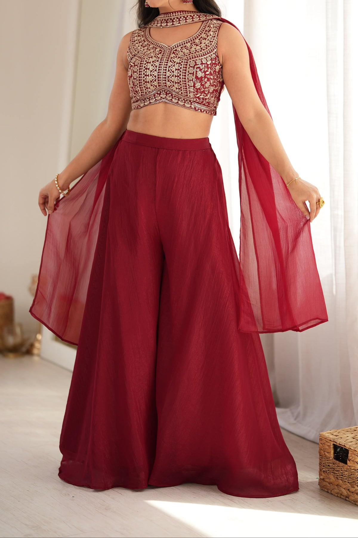 Designer Indo-western Thread & Embroidery Work Palazzo Set