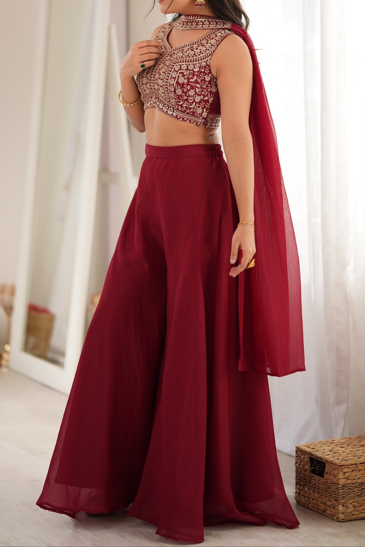 Designer Indo-western Thread & Embroidery Work Palazzo Set