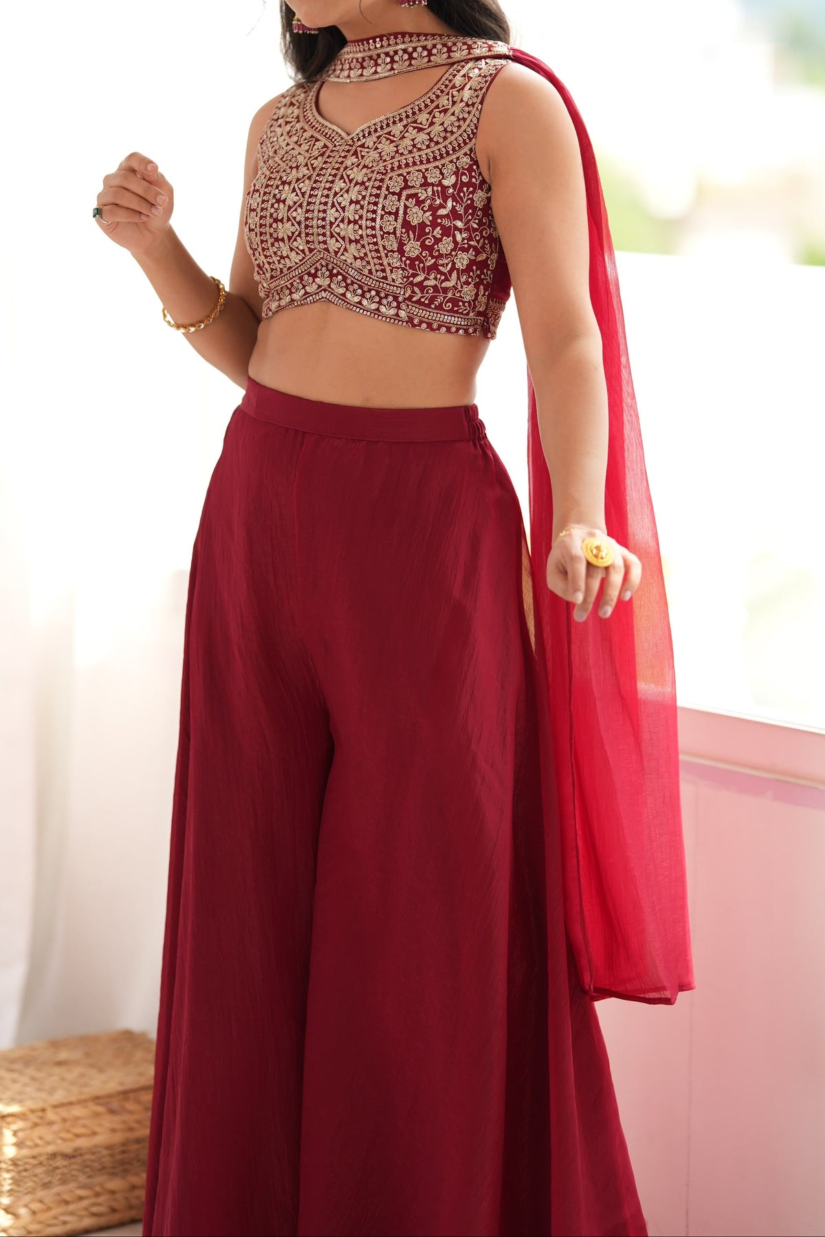 Designer Indo-western Thread & Embroidery Work Palazzo Set