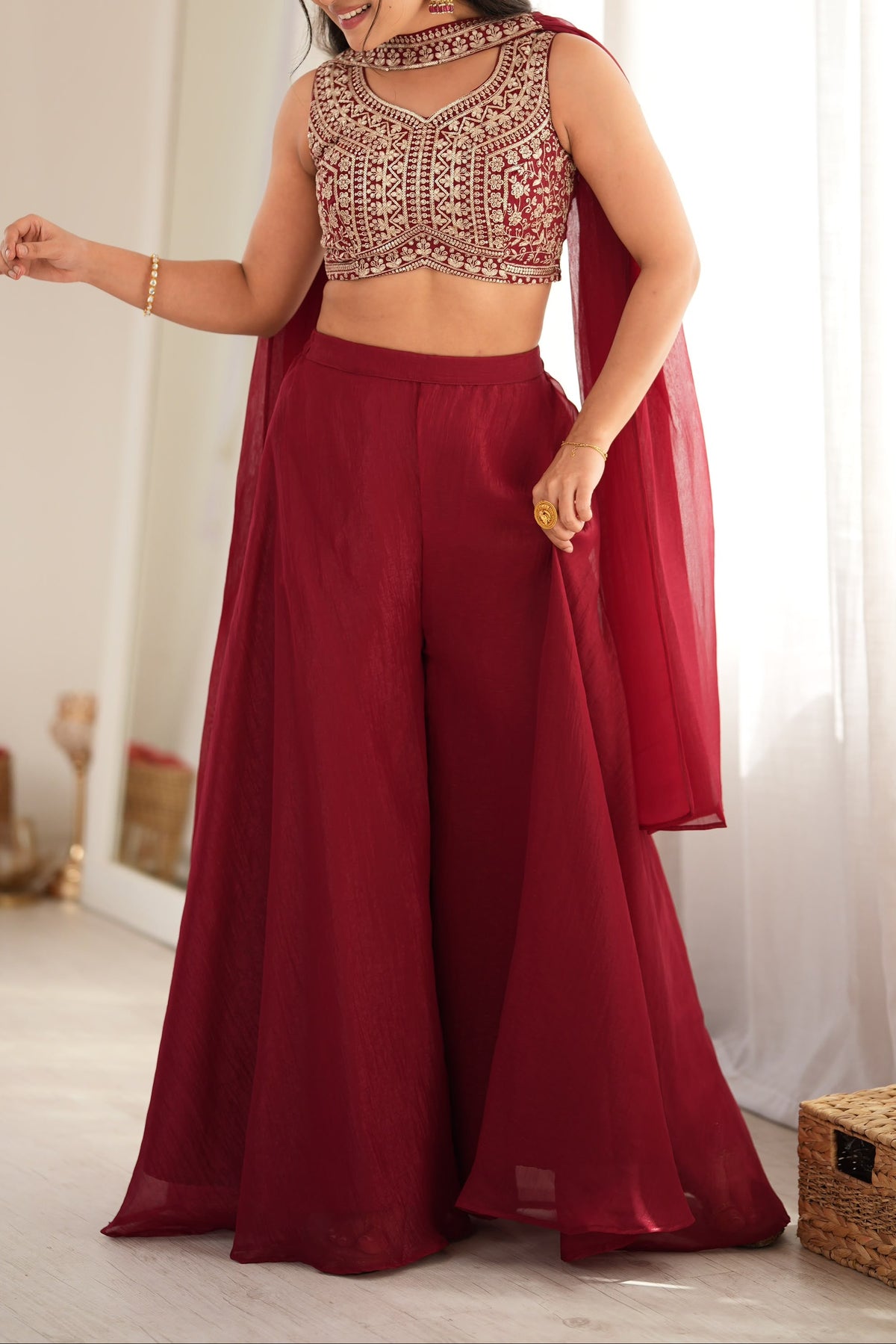 Designer Indo-western Thread & Embroidery Work Palazzo Set