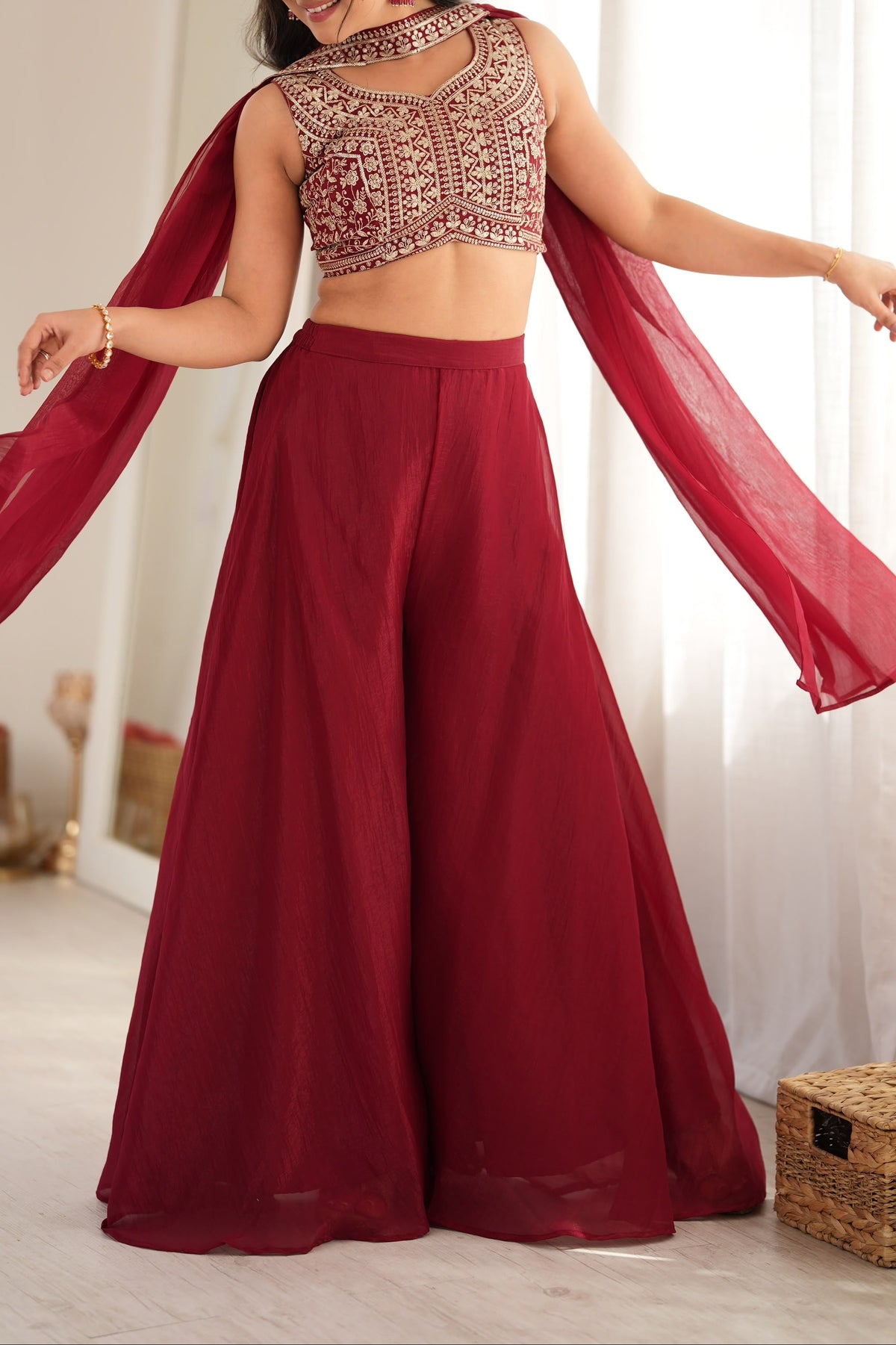 Designer Indo-western Thread & Embroidery Work Palazzo Set