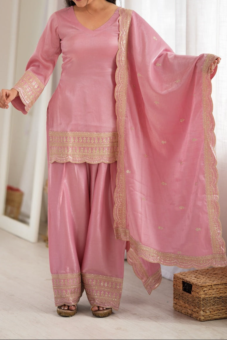 Elegant Farshi Salwar Suit With Beautiful Look & Embroidery Sequins Work