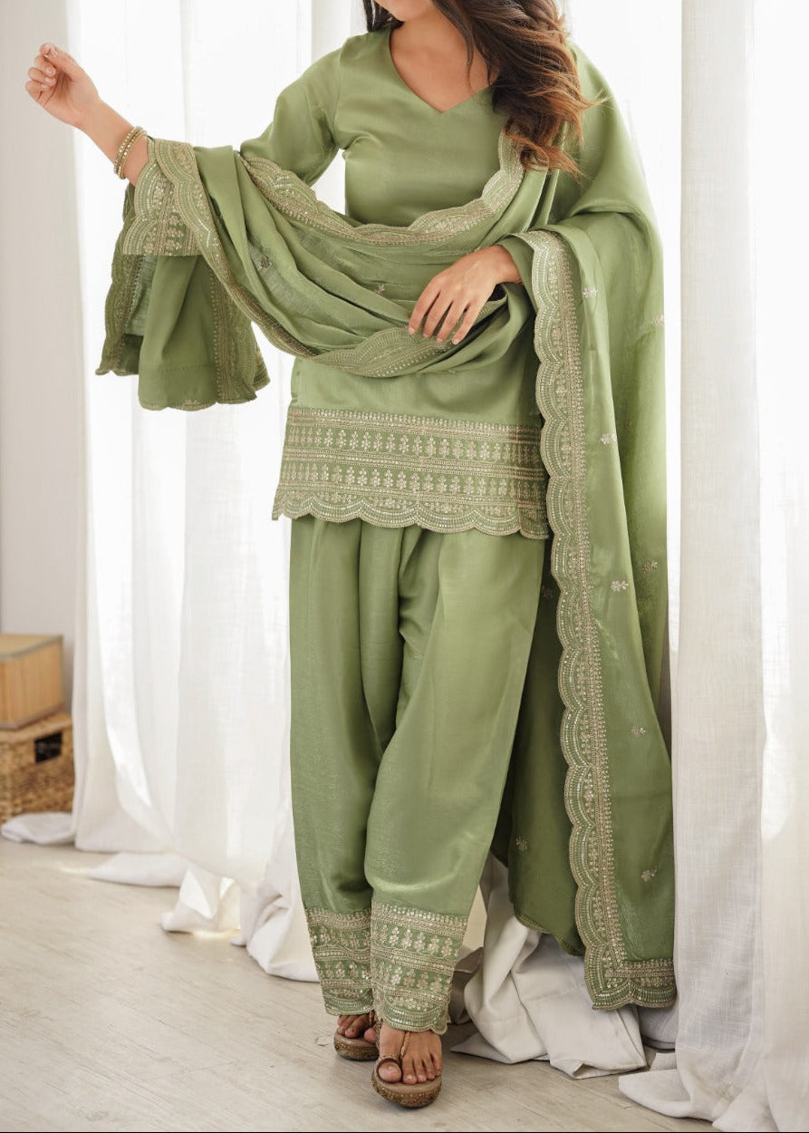 Elegant Farshi Salwar Suit With Beautiful Look & Embroidery Sequins Work