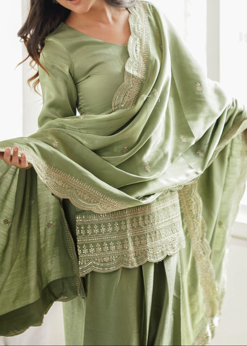 Elegant Farshi Salwar Suit With Beautiful Look & Embroidery Sequins Work