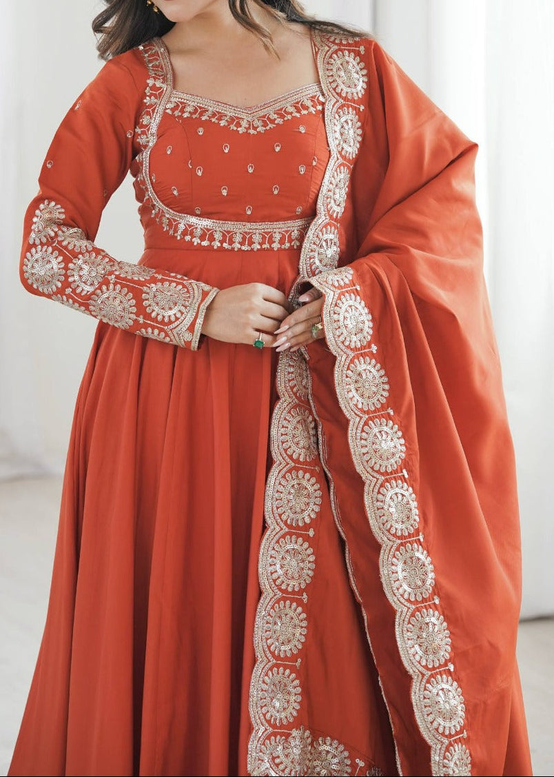Elegant embroidered sequence designer anarkali three piece set