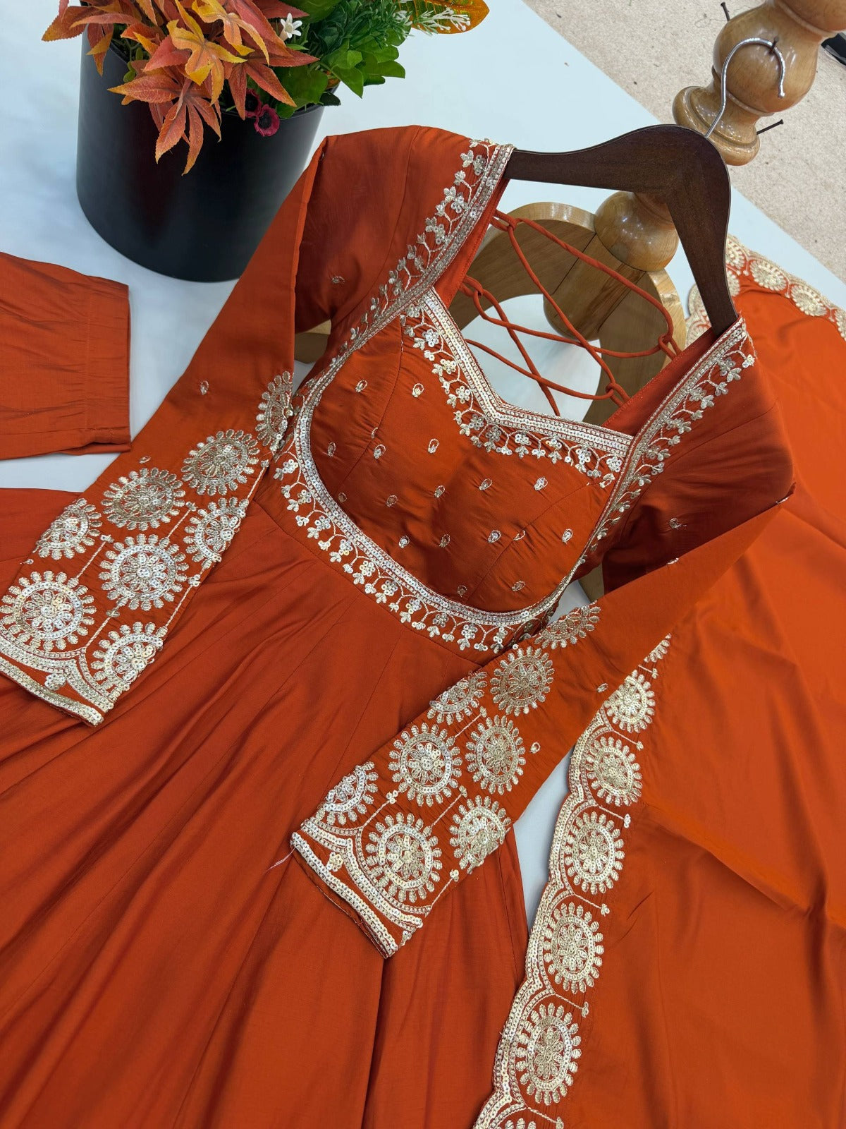 Elegant embroidered sequence designer anarkali three piece set