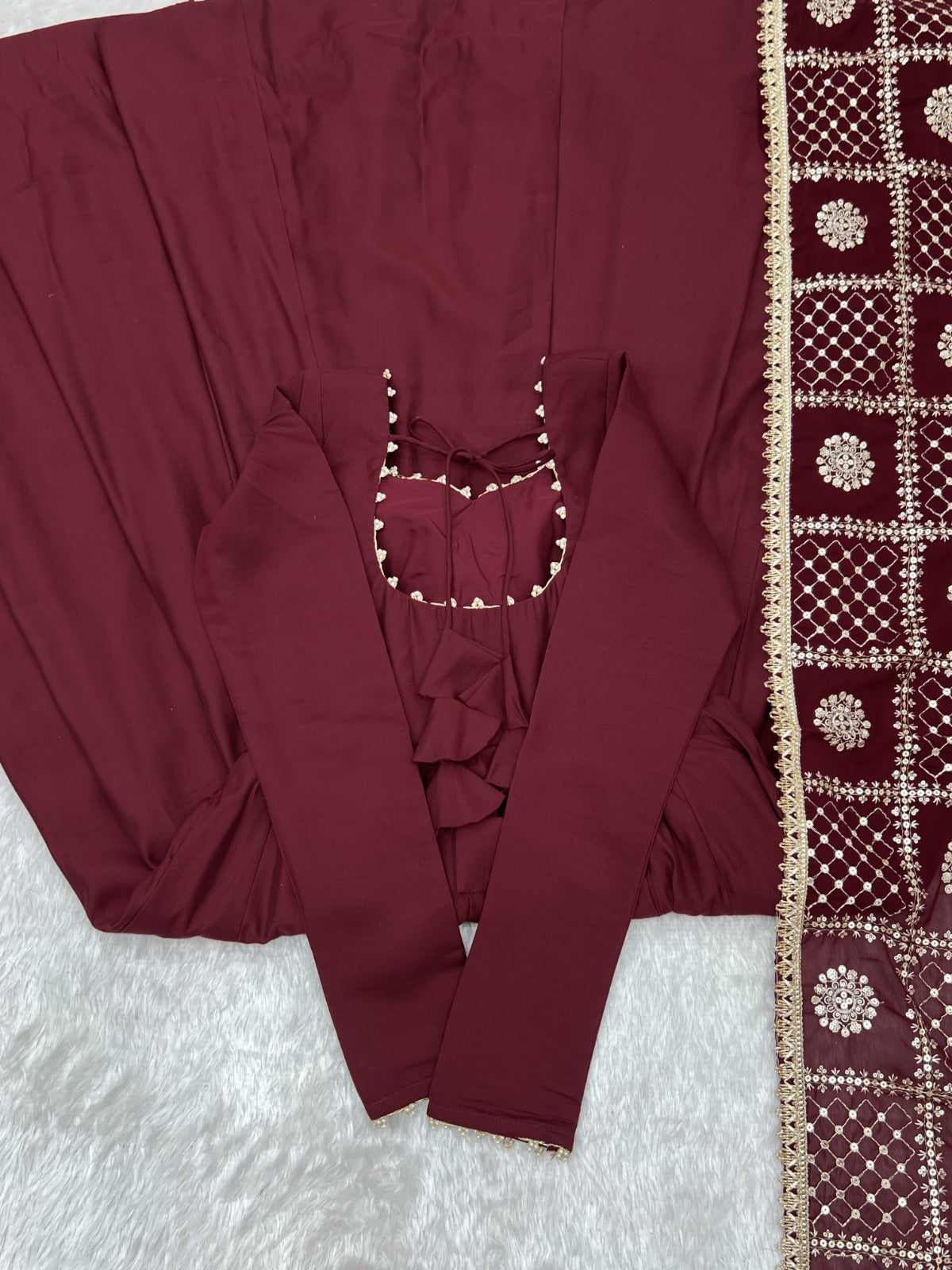 Roman Silk Chanderi Lace Work Anarkali Suit with jari work dupatta