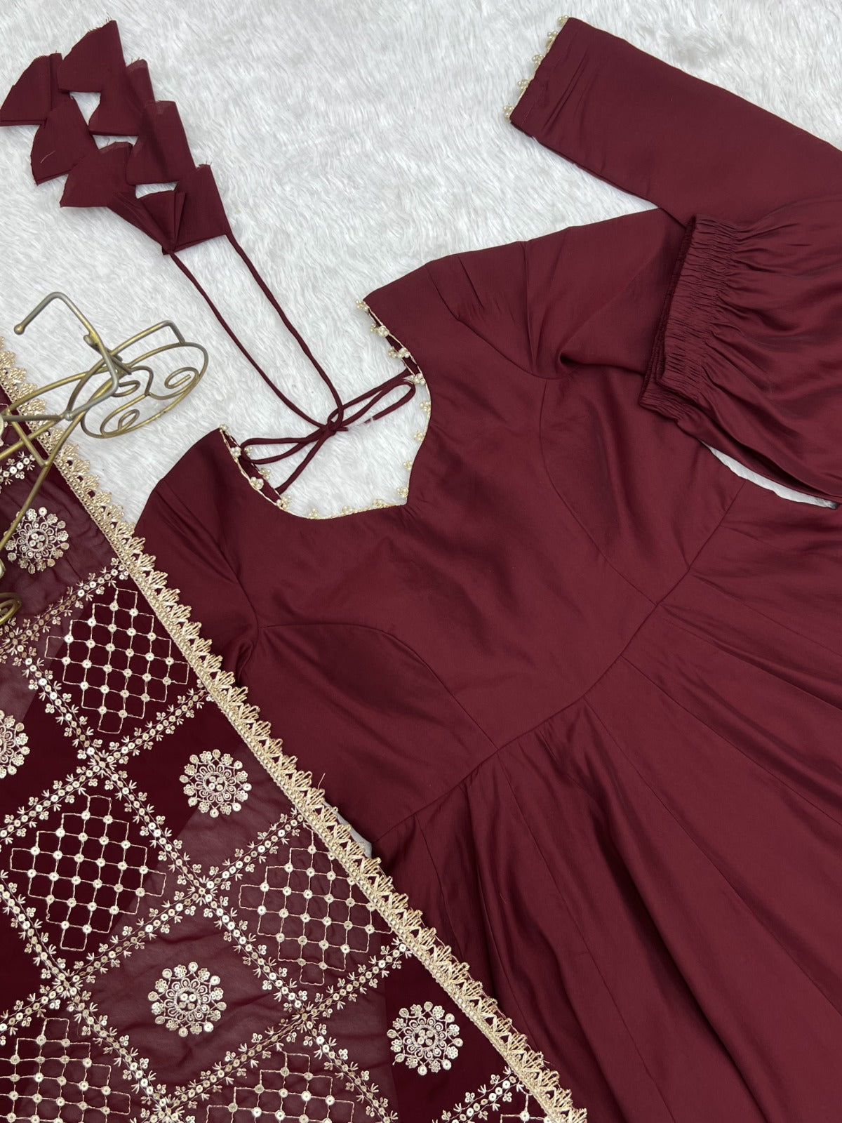 Roman Silk Chanderi Lace Work Anarkali Suit with jari work dupatta