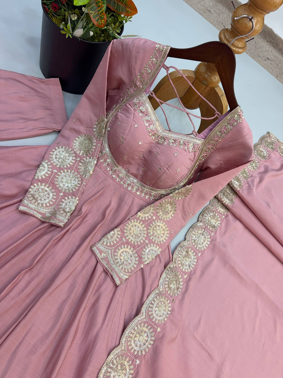 Elegant embroidered sequence designer anarkali three piece set