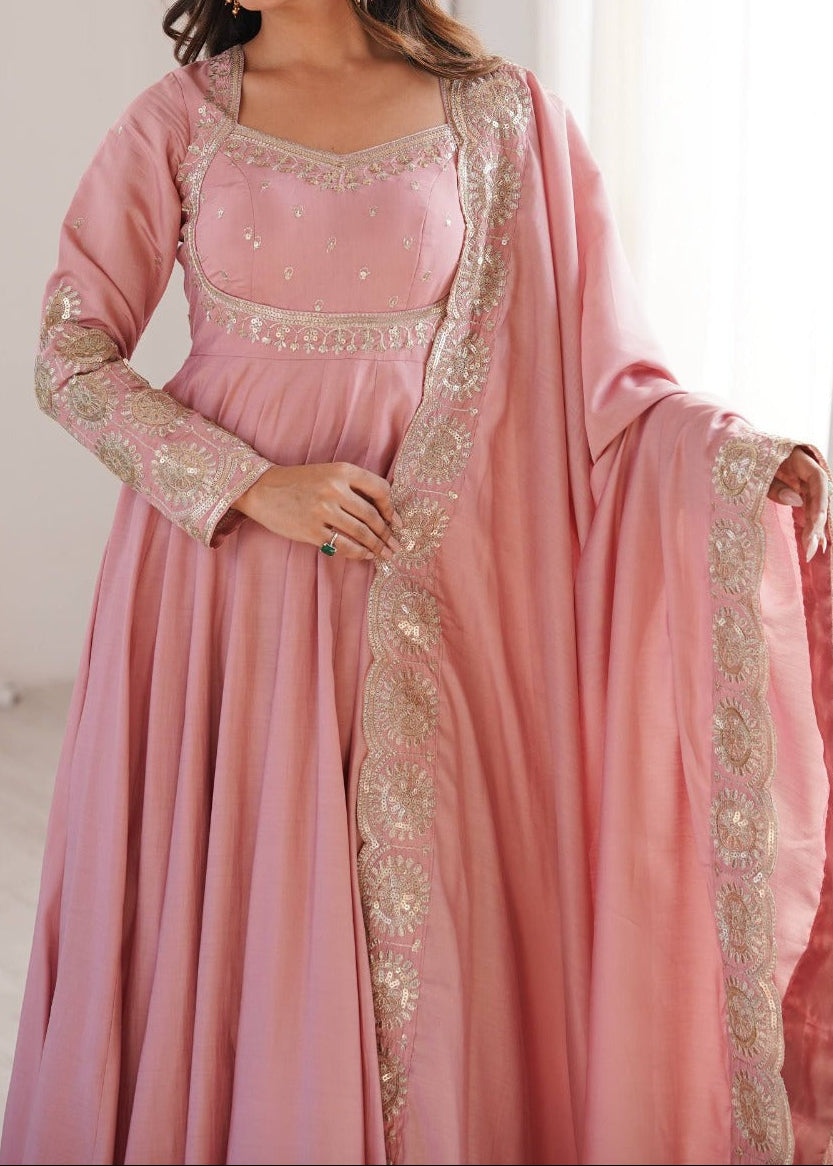 Elegant embroidered sequence designer anarkali three piece set