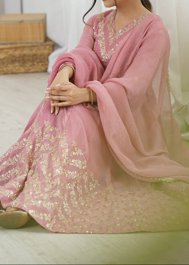 Premium Crunchy Silk Embroidered Sequence Work Anarkali Suit Set