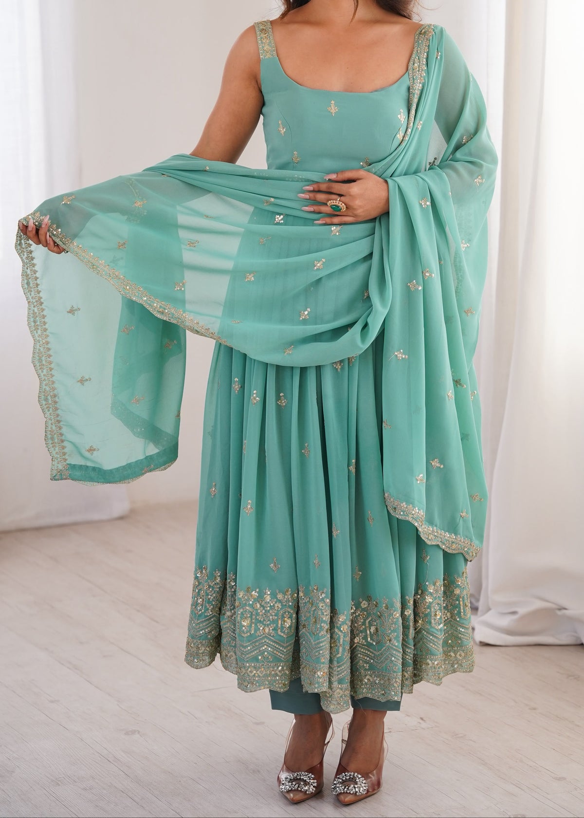 Designer Heavy Faux Georgette Anarkali Suit Set with Pant & Dupatta
