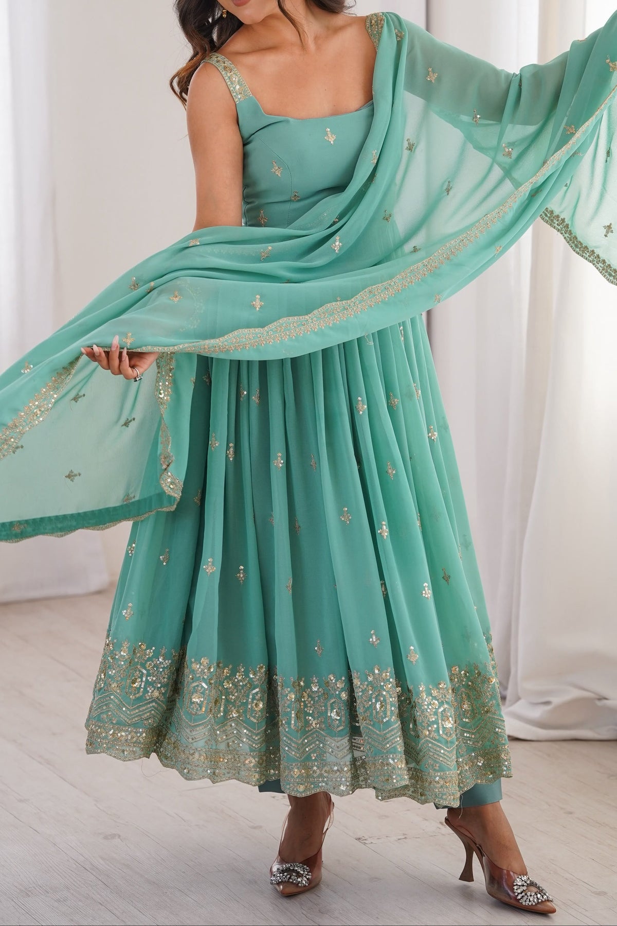 Designer Heavy Faux Georgette Anarkali Suit Set with Pant & Dupatta