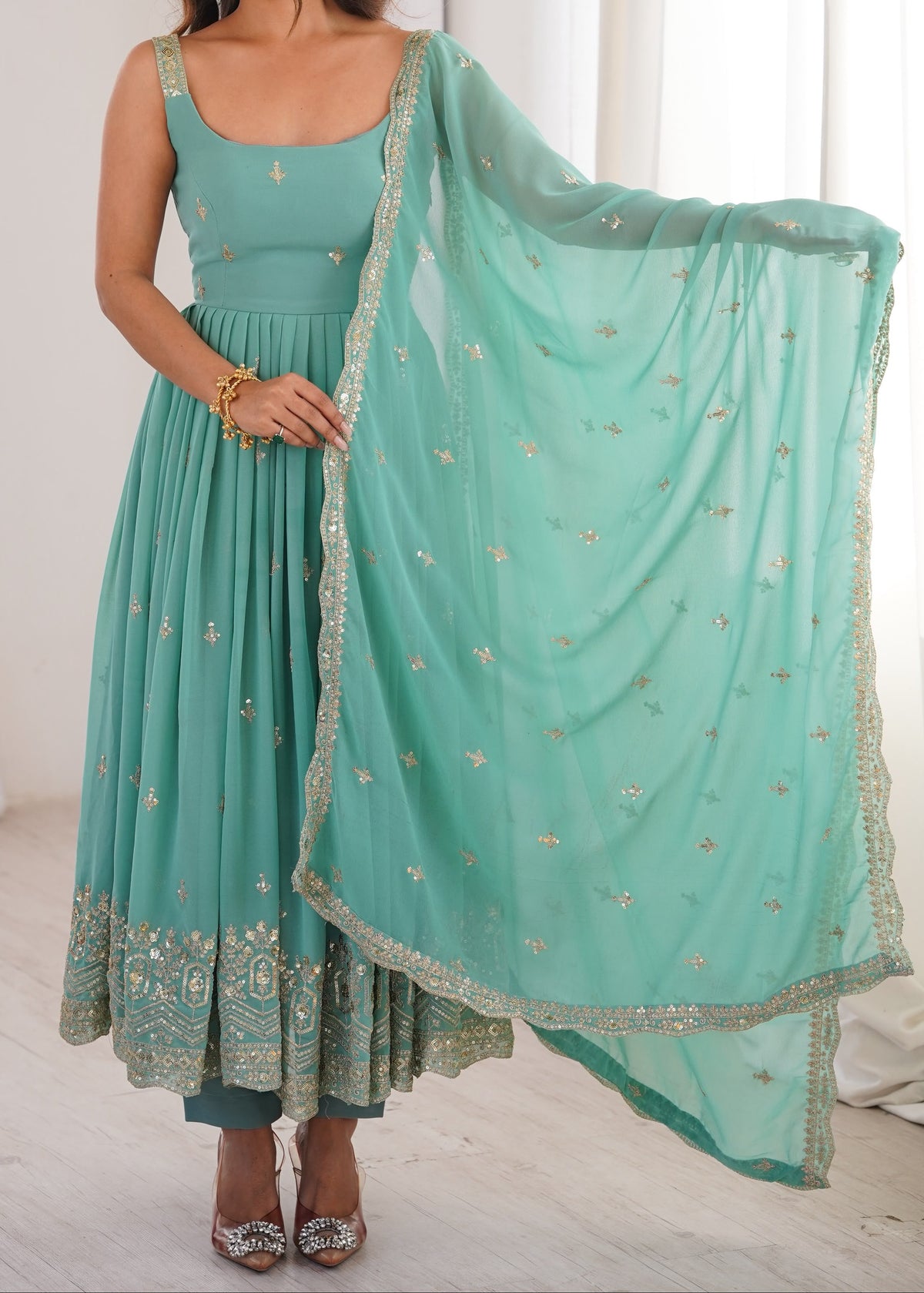 Designer Heavy Faux Georgette Anarkali Suit Set with Pant & Dupatta