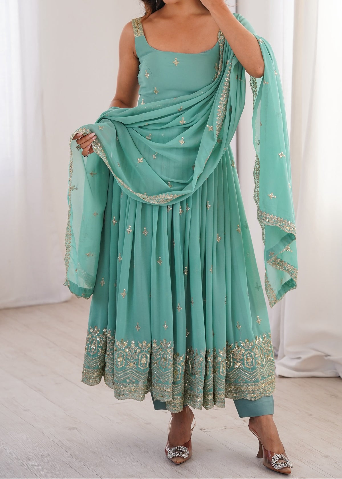 Designer Heavy Faux Georgette Anarkali Suit Set with Pant & Dupatta