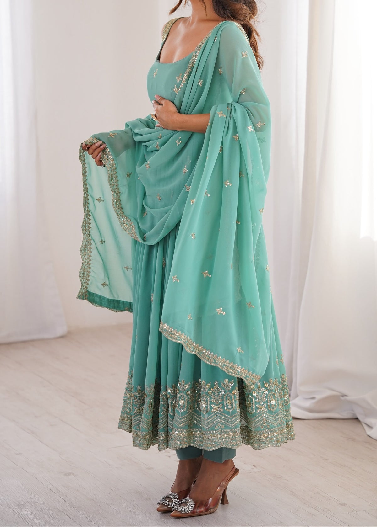 Designer Heavy Faux Georgette Anarkali Suit Set with Pant & Dupatta