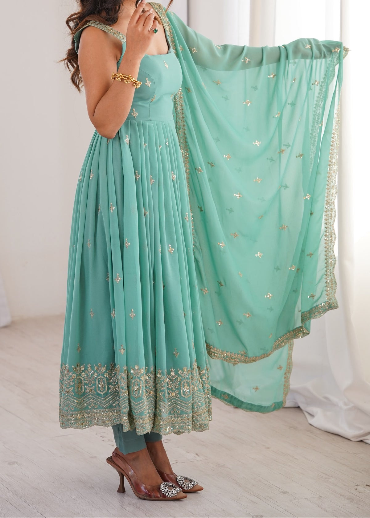 Designer Heavy Faux Georgette Anarkali Suit Set with Pant & Dupatta