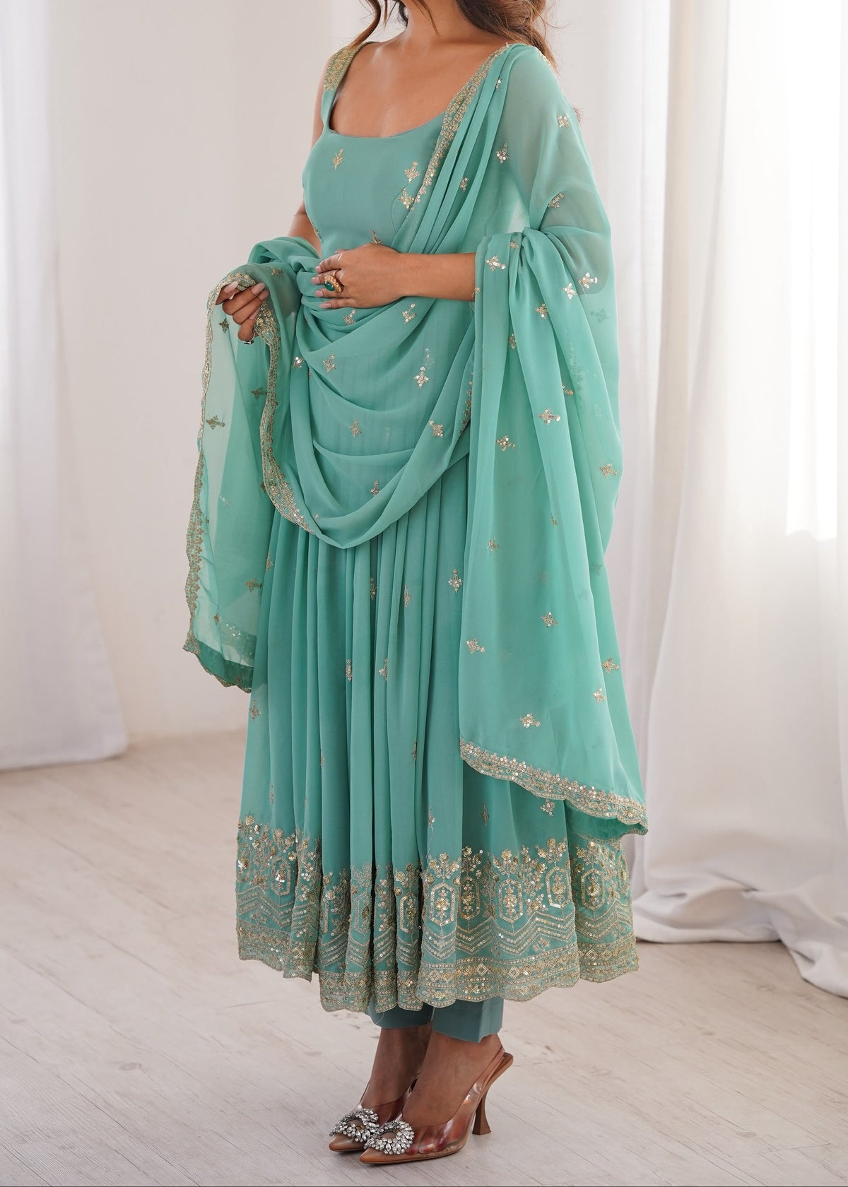 Designer Heavy Faux Georgette Anarkali Suit Set with Pant & Dupatta
