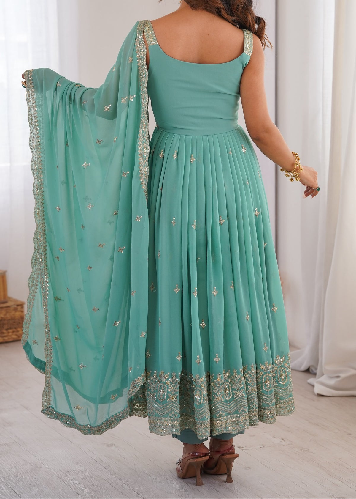 Designer Heavy Faux Georgette Anarkali Suit Set with Pant & Dupatta