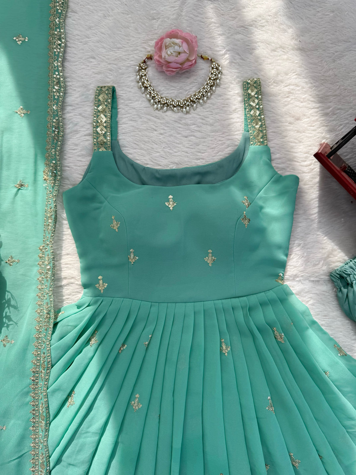 Designer Heavy Faux Georgette Anarkali Suit Set with Pant & Dupatta