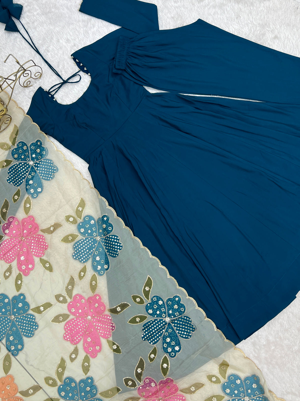 Premium Quality Pure Roman Silk Heavy Flare Anarkali With Designer Dupatta