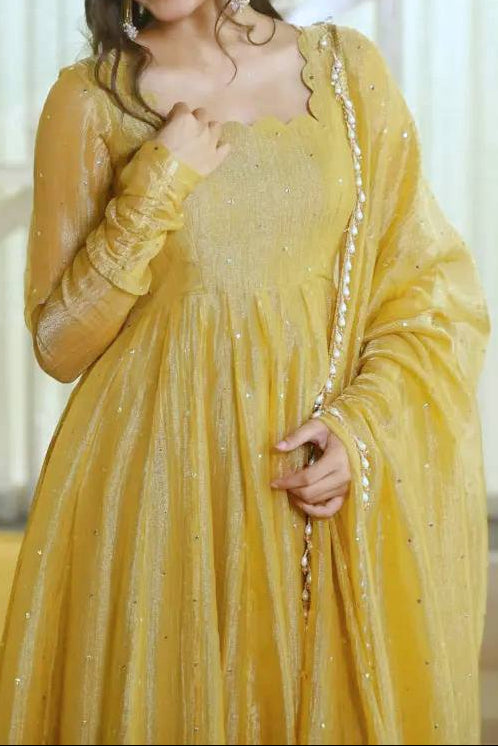 Designer Salsa Silk Foil Work Party Wear Anarkali Set