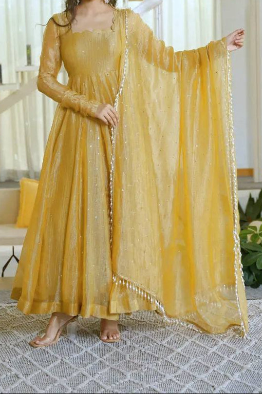 Designer Salsa Silk Foil Work Party Wear Anarkali Set