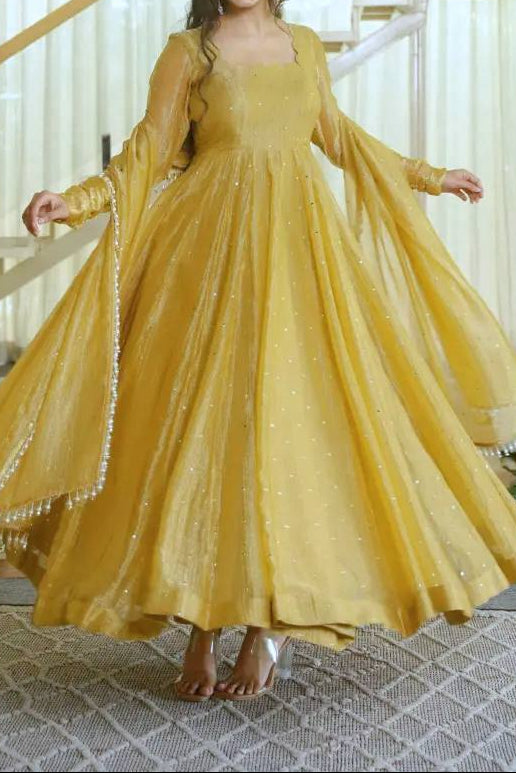 Designer Salsa Silk Foil Work Party Wear Anarkali Set