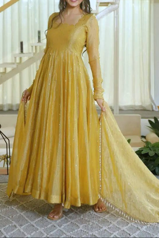 Designer Salsa Silk Foil Work Party Wear Anarkali Set