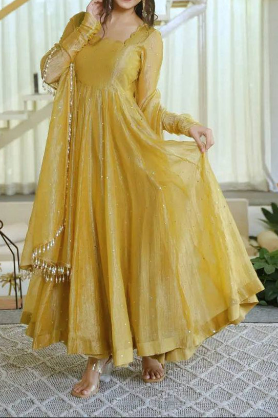 Designer Salsa Silk Foil Work Party Wear Anarkali Set