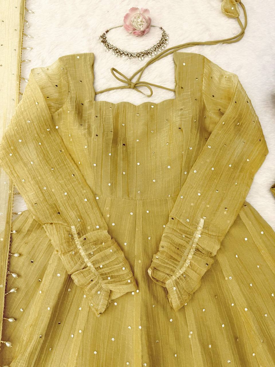 Designer Salsa Silk Foil Work Party Wear Anarkali Set