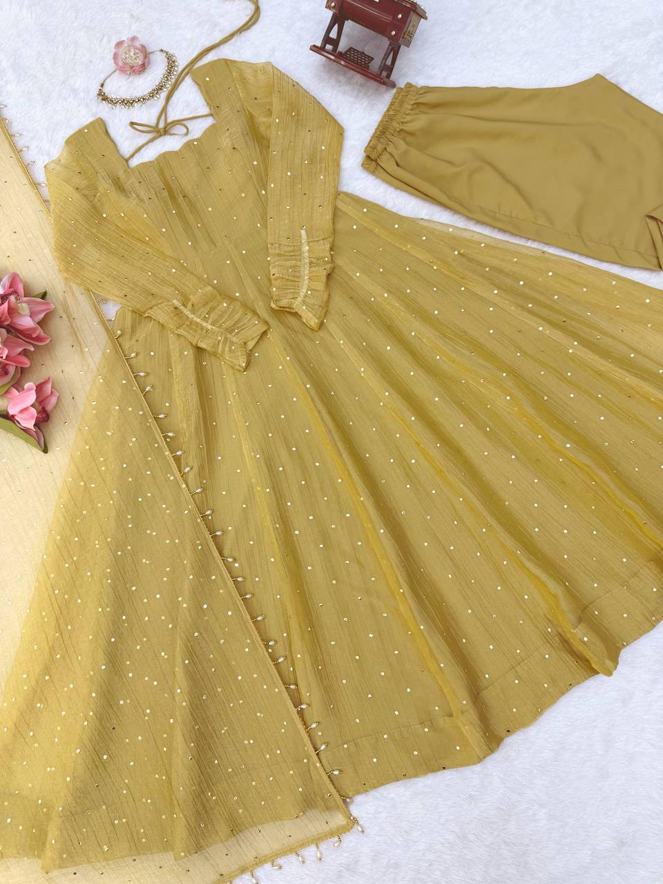 Designer Salsa Silk Foil Work Party Wear Anarkali Set