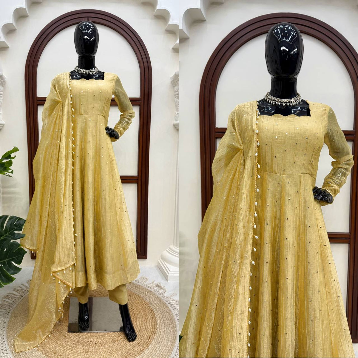 Designer Salsa Silk Foil Work Party Wear Anarkali Set