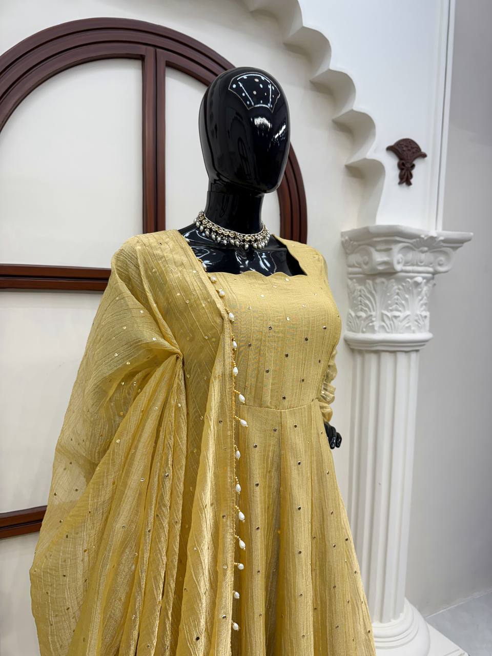Designer Salsa Silk Foil Work Party Wear Anarkali Set