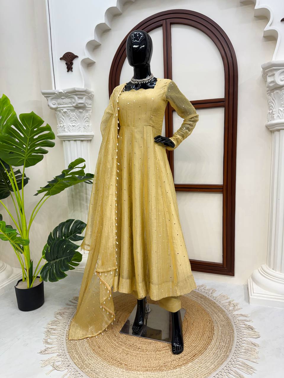 Designer Salsa Silk Foil Work Party Wear Anarkali Set