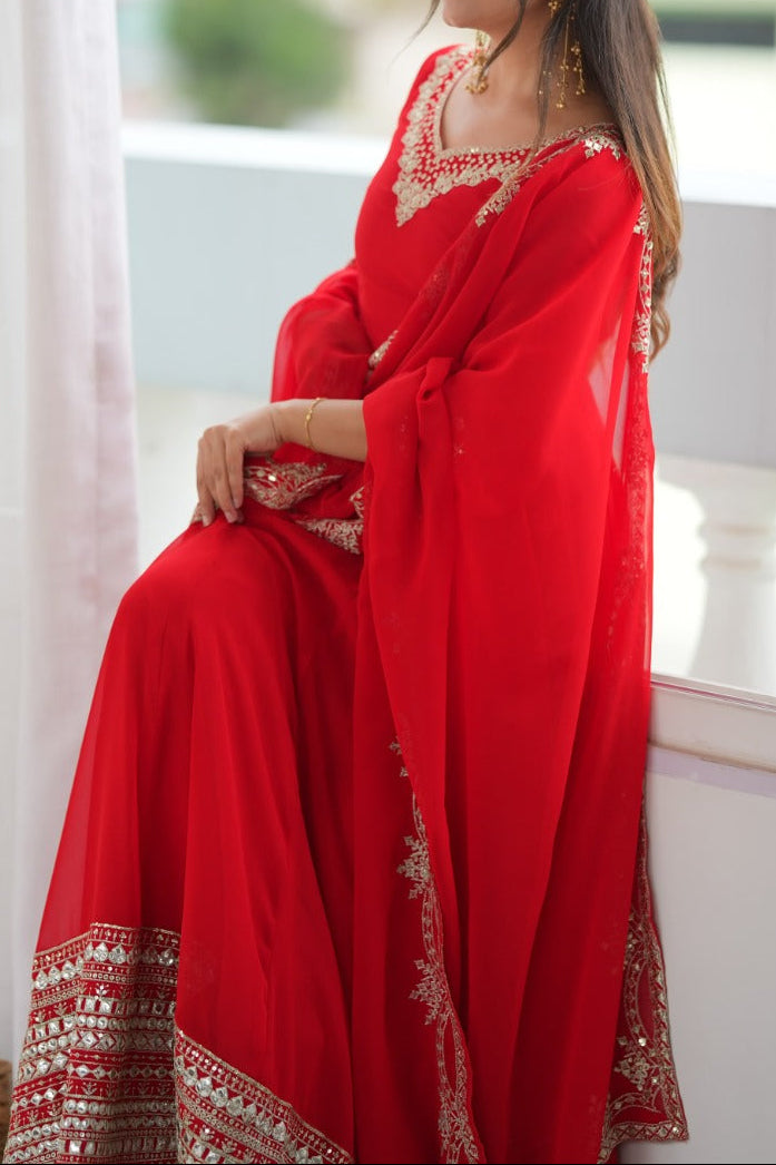 Gorgeous Red Embroidered & Sequence Work Anarkali Suit