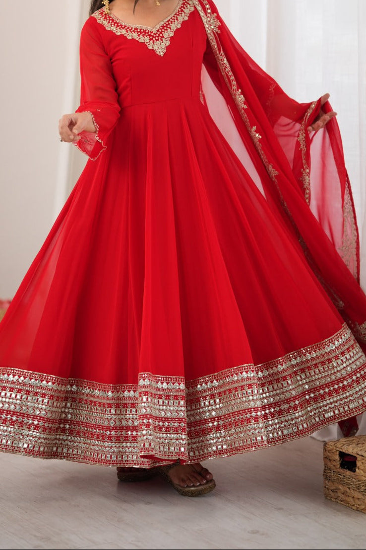 Gorgeous Red Embroidered & Sequence Work Anarkali Suit
