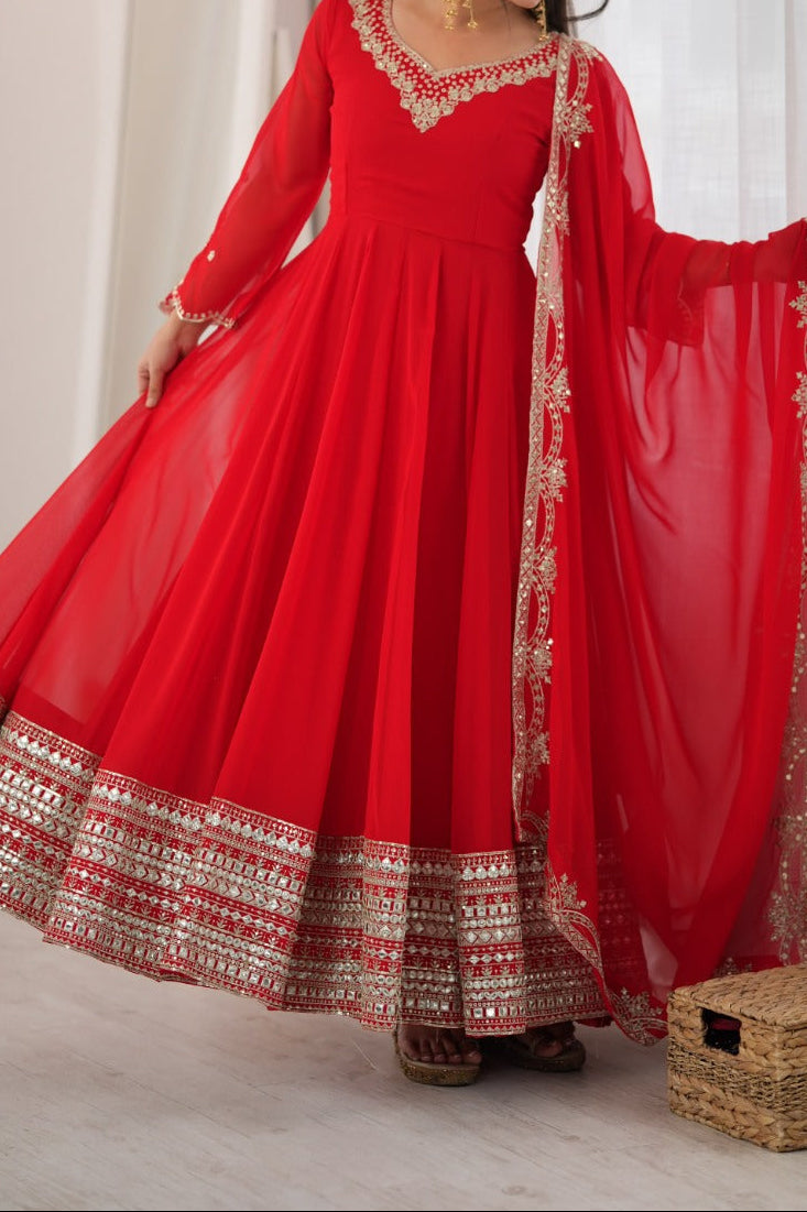 Gorgeous Red Embroidered & Sequence Work Anarkali Suit