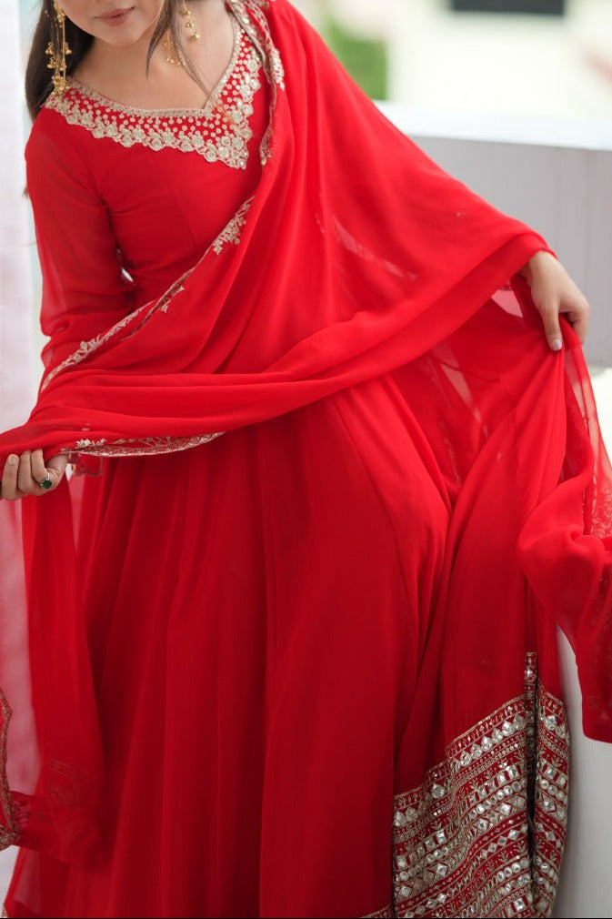 Gorgeous Red Embroidered & Sequence Work Anarkali Suit