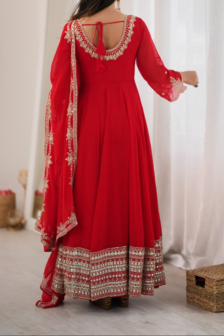 Gorgeous Red Embroidered & Sequence Work Anarkali Suit