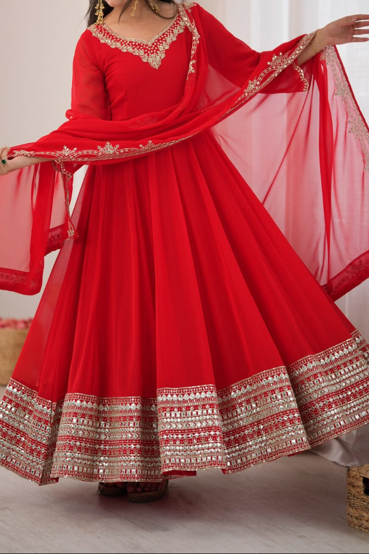 Gorgeous Red Embroidered & Sequence Work Anarkali Suit