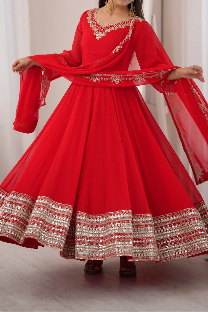 Gorgeous Red Embroidered & Sequence Work Anarkali Suit