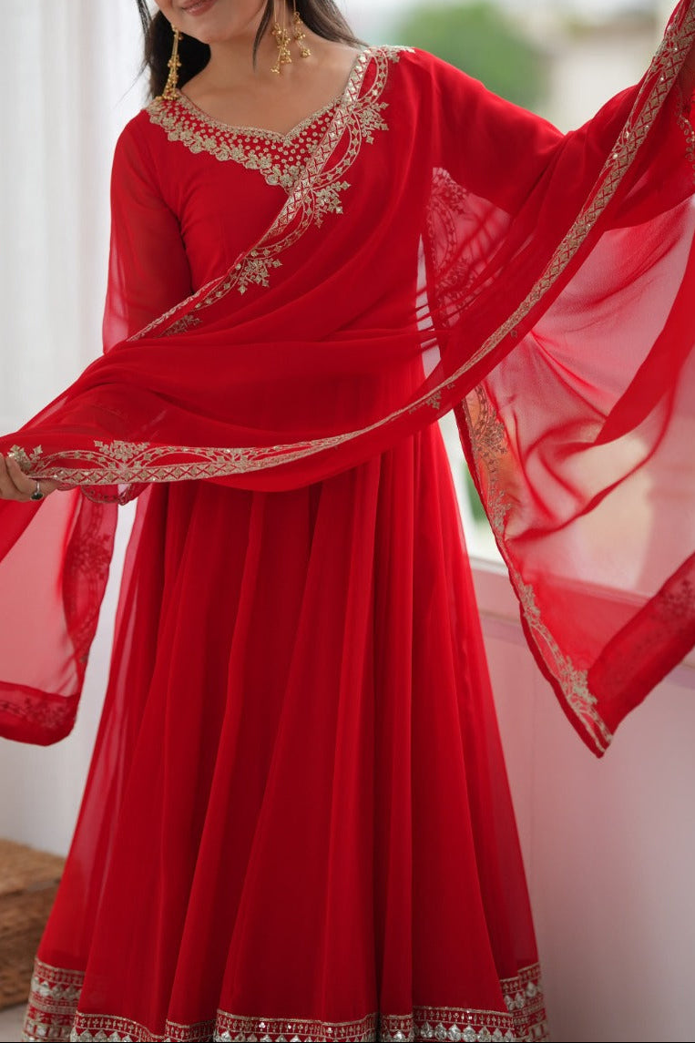 Gorgeous Red Embroidered & Sequence Work Anarkali Suit